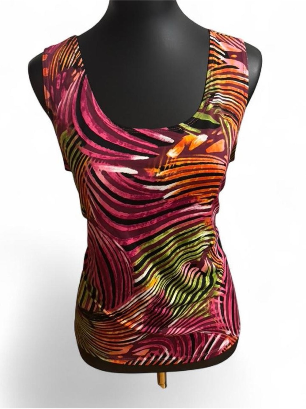 Scoop Neck Multicolor Printed Tank Top - Pink & Orange